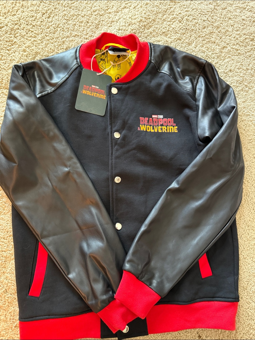 Marvel Black and Red Deadpool & Wolverine Varsity Bomber Jacket
